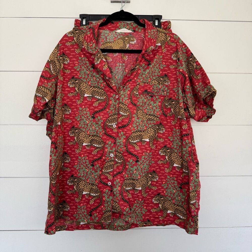 Women’s Red Leopard Print Pajama Shirt